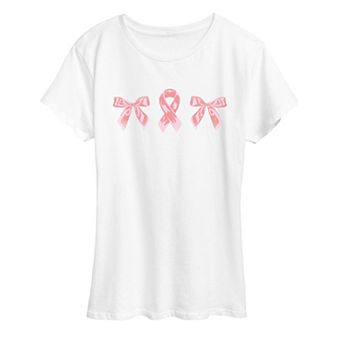 Women's Breast Cancer Awareness Pink Ribbon & Bows Graphic Tee