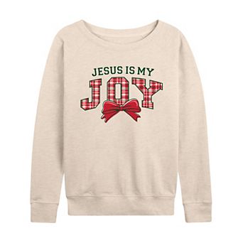 Women's “Jesus Is My Joy” Plaid Bow French Terry Long Sleeve Tee