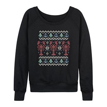 Women's Nautical Fair Isle Holiday Sweater French Terry Long Sleeve Tee