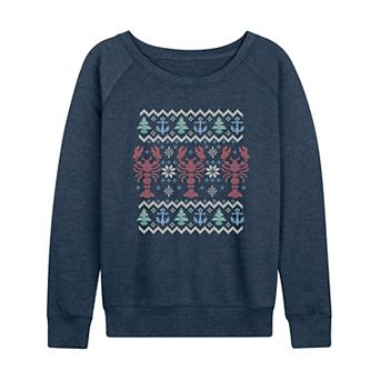 Women's Nautical Fair Isle Holiday Sweater French Terry Long Sleeve Tee