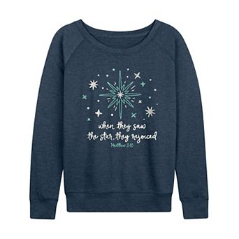 Women's “When They Saw the Star, They Rejoiced” Religious Scripture French Terry Long Sleeve Tee