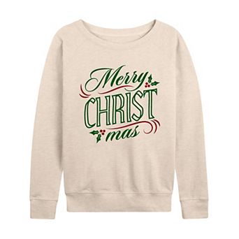 Women's Merry Christmas Classic Script Holiday French Terry Long Sleeve Tee