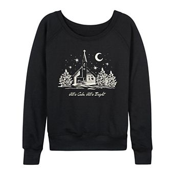 Women's “All Is Calm, All Is Bright” Church Christmas Night French Terry Long Sleeve Tee