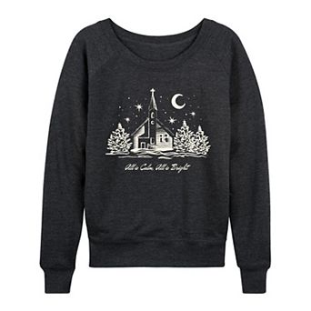 Women's “All Is Calm, All Is Bright” Church Christmas Night French Terry Long Sleeve Tee