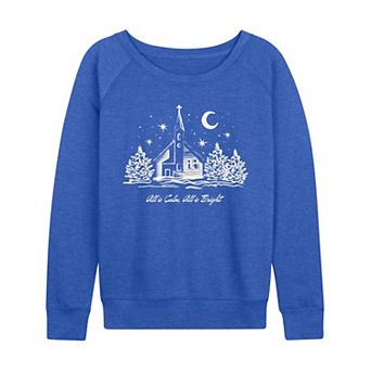 Women's “All Is Calm, All Is Bright” Church Christmas Night French Terry Long Sleeve Tee