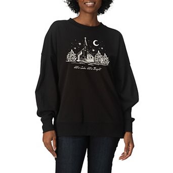 Women's “All Is Calm, All Is Bright” Church Christmas Night Oversized Fleece Crew Sweatshirt