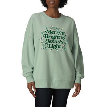 Women's Merry & Bright by Jesus's Light Oversized Fleece Crew Sweatshirt