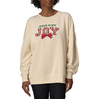 Women's “Jesus Is My Joy” Plaid Bow Oversized Fleece Crew Sweatshirt