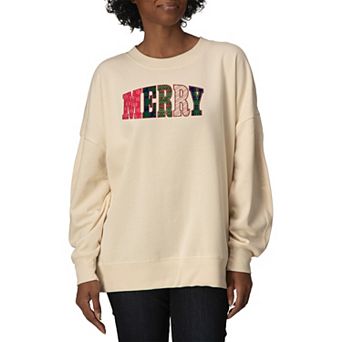 Women's Merry Holiday Patterns Oversized Fleece Crew Sweatshirt
