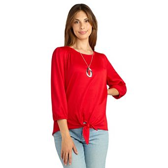 Women's AB Studio Blouson Sleeve Tie Front Necklace Top