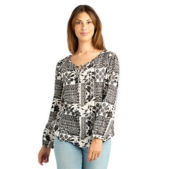 Women's AB Studio Printed Long Sleeve Peasant Blouse