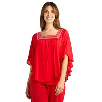 Women's AB Studio Embellished Square Neck Popover Top