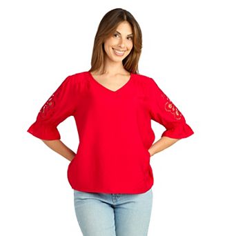 Women's AB Studio Embroidered Elbow Sleeve Blouse