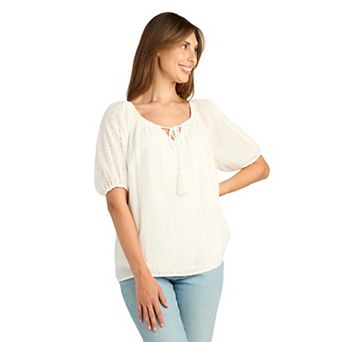 Women's AB Studio Woven Mix-Up Tie Neck Peasant Top