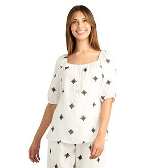 Women's AB Studio Blousant Sleeve Embroidered Peasant Top