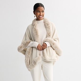 Women's Nine West Faux Fur Trim Knit Ruana Topper