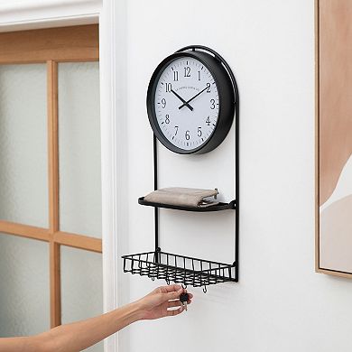 La Crosse Technology Metal Wall Clock with Basket & Shelf