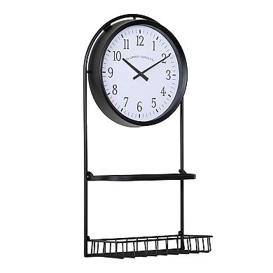 La Crosse Technology Metal Wall Clock with Basket & Shelf