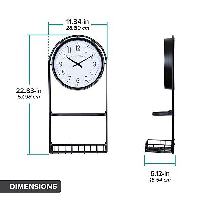 La Crosse Technology Metal Wall Clock with Basket & Shelf