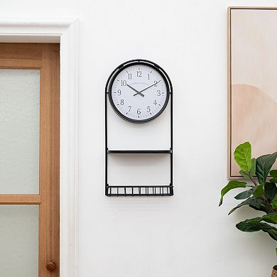 La Crosse Technology Metal Wall Clock with Basket & Shelf