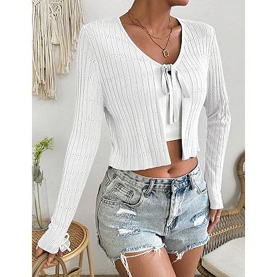 Women's Long Sleeve Cropped Cardigan Knit Shrugs Solid Sweater for Dresses and Tops