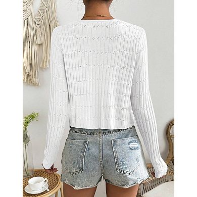 Women's Long Sleeve Cropped Cardigan Knit Shrugs Solid Sweater for Dresses and Tops