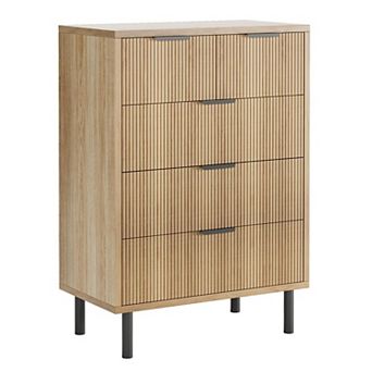 Black Wave Fluted 5 Drawer Dresser for Bedroom Modern Wood Chest of Drawers With Wide Drawers Closet