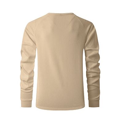 Men's Lightweight Waffle Knit Long Sleeve Button Front Casual Shirt