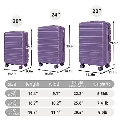 BAOURE 3-Piece Hardside Spinner Luggage Set with Telescopic Handles and Combination Locks