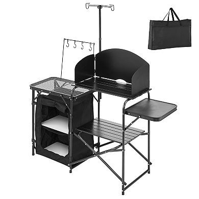 Portable Outdoor Camping Kitchen Table Aluminum with Storage