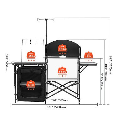 Portable Outdoor Camping Kitchen Table Aluminum with Storage