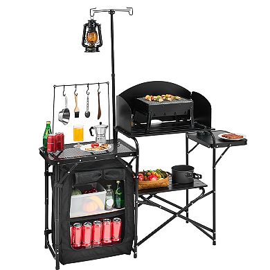 Portable Outdoor Camping Kitchen Table Aluminum with Storage