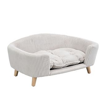 Modern Corduroy Pet Couch Bed With Rubber Wood Legs And Supportive Foam For Small Dogs