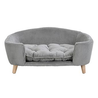 Modern Corduroy Pet Couch Bed With Rubber Wood Legs And Supportive Foam For Small Dogs