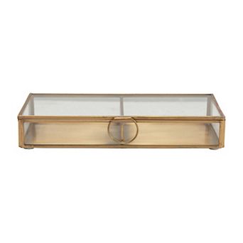 Hello Honey Brass and Glass Display Box with Two Compartments, Clear