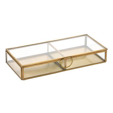 Hello Honey Brass and Glass Display Box with Two Compartments, Clear