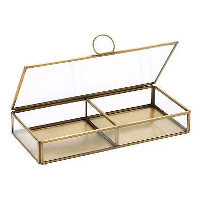 Hello Honey Brass and Glass Display Box with Two Compartments, Clear