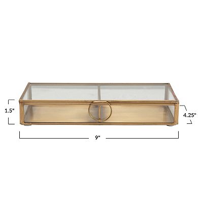 Hello Honey Brass and Glass Display Box with Two Compartments, Clear