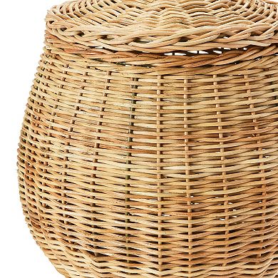 Hello Honey Hand-Woven Wicker Basket Storage with Lids, Natural, Set of 2