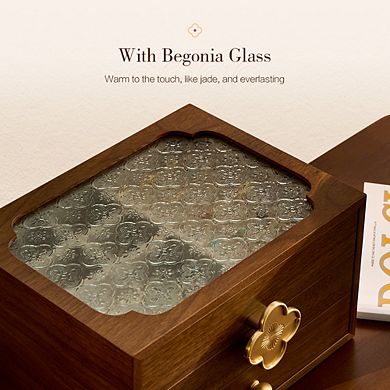 3 Drawers Black Walnut Wooden Jewelry Box with Glass Lid