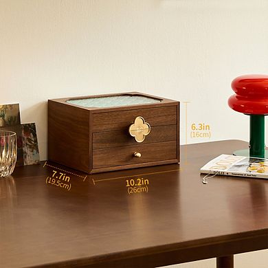 3 Drawers Black Walnut Wooden Jewelry Box with Glass Lid