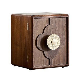 5-Layer Black Walnut Wooden Jewelry Box Quatrefoil Brass Handle, Antique-Style