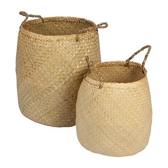 Hello Honey Round Seagrass Storage Baskets with Handles, Natural, Set of 2