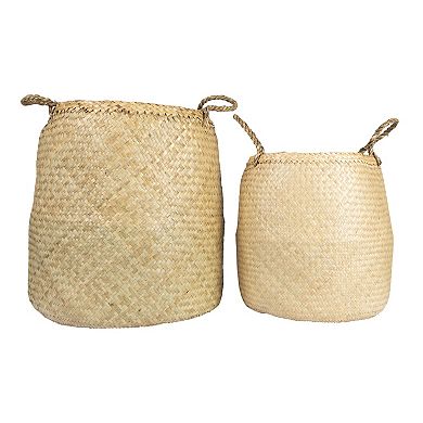 Hello Honey Round Seagrass Storage Baskets with Handles, Natural, Set of 2