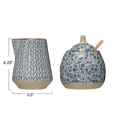Hello Honey Hand-Painted Stoneware Sugar and Creamer (Set of 2 Pieces)