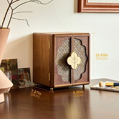 5-Layer Double Door Jewelry Box Velvet Lining, Gold Handle, Magnetic Closure