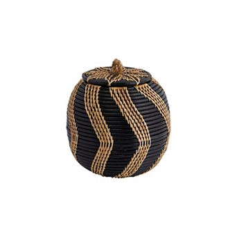 Hello Honey Decorative Handwoven Rattan Storage Basket Storage with Lid, Natural and Black