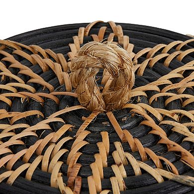 Hello Honey Decorative Handwoven Rattan Storage Basket Storage with Lid, Natural and Black