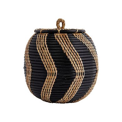 Hello Honey Decorative Handwoven Rattan Storage Basket Storage with Lid, Natural and Black