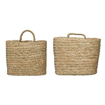 Hello Honey Handwoven Seagrass Wall Mount Baskets with Handles, Natural, Set of 2
